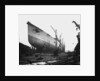 Bow view of the 'Aquitania' (1914) on the stocks by Bedford Lemere & Co.
