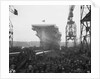 Aircraft carrier HMS 'Victorious' (1939) moving down the slipway on No.3 berth by unknown