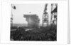 Aircraft carrier HMS 'Victorious' (1939) moving down the slipway on No.3 berth by unknown