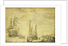 A Dutch flagship, thought to be the Eendracht at anchor close in by Willem van de Velde the Elder