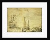 A Dutch flagship, thought to be the Eendracht at anchor close in by Willem van de Velde the Elder