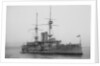 Battleship HMS 'Goliath' (1898), at anchor with awning rigged by unknown