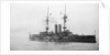 Battleship HMS 'Goliath' (1898), at anchor with awning rigged by unknown