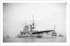 Battleship HMS 'Triumph' (1903) at anchor with awning aft by unknown