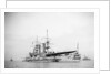 Battleship HMS 'Triumph' (1903) at anchor with awning aft by unknown