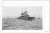 Battleship HMS 'Triumph' (1903) at anchor, slightly distant by unknown