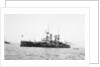 Battleship HMS 'Triumph' (1903) at anchor with awning aft by unknown