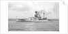 Battleship HMS 'Warspite' (1913) at anchor, with awning rigged aft by unknown