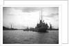 HMS 'Titania' (1915) submarine depot ship, moored at Portland with 4 submarines alongside by unknown