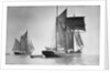 The 'Cumberland Lassie' (Br, 1874) under sail with large ketch in left background by unknown