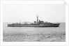 HMS 'Cavendish' (Br, 1944) under way in the Hamoaze, flying paying off pennant and crew lining deck by unknown