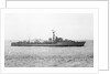 HMS 'Cavendish' (Br, 1944) under way in the Hamoaze, flying paying off pennant and crew lining deck by unknown