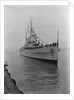 HMS 'Sirius' light cruiser (1940) under way, approaching jetty in Portsmouth Harbour by Unknown