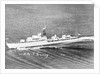 Destroyer HMS 'Daring' (1949) under way with crew in review order manning the ship by unknown