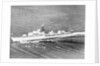 Destroyer HMS 'Daring' (1949) under way with crew in review order manning the ship by unknown