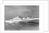 Destroyer HMS 'Daring' (1949) under way with crew in review order manning the ship by unknown