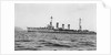 Light cruiser 'Karlsruhe' (Ge, 1916) at anchor in Scapa Flow with topmasts lowered, stern out of picture. by unknown