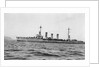 Light cruiser 'Karlsruhe' (Ge, 1916) at anchor in Scapa Flow with topmasts lowered, stern out of picture. by unknown