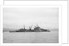 HMS 'Bermuda' (1941) at anchor in the Clyde, preparing for refit by unknown