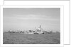 Aircraft carrier HMS 'Illustrious' (1939) in June 1953, anchored in Line F at Spithead for the Coronation Review. The aircraft lighter 'R.N.AIR' is alongside by unknown