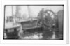 The 'Herzogin Cecile' (Fi, 1902) a seaman at the midships wheel in heavy weather. The helmsman is wearing a safety harness by unknown