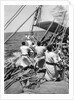 Kuwaiti crew handling a boom by Alan Villiers