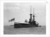 Battleship HMS 'Temeraire' (1907) at anchor at Spithead, with awning rigged aft by unknown