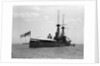 Battleship HMS 'Temeraire' (1907) at anchor at Spithead, with awning rigged aft by unknown