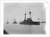Battleship HMS 'Agamemnon' (1906) at anchor at Spithead, with awning rigged aft and 'Lord Nelson' astern of her by unknown