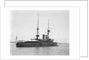 HMS 'Implacable' (1899) at anchor at Spithead, with awning rigged aft by unknown
