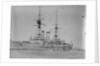 Battleship HMS 'Queen' (1902) at anchor at Spithead, with awning rigged aft by unknown
