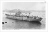Photograph of the maintenance ship for aircraft components HMS 'Holm Sound' (1944) moored in Grand Harbour, Malta on 12th April 1946. Port side view just aft of the broadside. by unknown