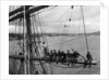 'Fahrwohl' 3 masted barque. Crew sitting on the mainyard. by unknown