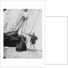 Photograph of John and Ann Gambles standing by the bow of the 'Ann Gambles' barque by unknown