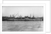A starboard broadside view of the tanker 'British Prestige' (1931) lying in port, alongside other vessels by unknown