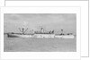 The 'Manchester Progress' (Br, 1938) under tow in port, topmasts struck by unknown