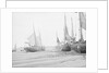 Barges taking sand and gravel at low tide on "The Crow", North of Appledore, North Devon by W. C. Fox