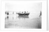 Five fishermen carrying a Sheringham crab boat up the beach, assisted by three boys, at Lowestoft by Smiths Suitall Ltd.