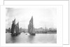 The sailing trawlers 'LT325', 'LT653' and 'LT37' leaving the outer harbour at Lowestoft, Suffolk, taken from the end of the breakwater by Smiths Suitall Ltd.
