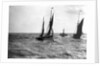 The dandy-rigged trawler 'Speranza' (1891) [LT431] under sail, with an unidentified trawler being towed by the paddle tug 'Imperial' (1879) at Lowestoft, Suffolk by Smiths Suitall Ltd.