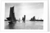 The trawler 'Roma' (1906) [LT410] with an unidentified trawler sailing out of the outer harbour at Lowestoft, Suffolk by Smiths Suitall Ltd.