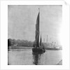 A view across the New Cut at Ipswich with an unidentified spritsail barge under sail leaving by Smiths Suitall Ltd.