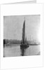 A view across the New Cut at Ipswich with an unidentified spritsail barge under sail leaving by Smiths Suitall Ltd.
