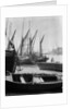 The Thames at low water with various crafts beached on the Southbank and Tower Bridge in the background. by Eagar