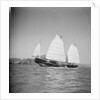 A starboard side view of a Hong Kong fisher d.w. type junk under sail at Hong Kong by David Watkin Waters
