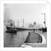 The Blue Star Line's 'Auckland Star'entering the King George V Dock in April 1964, assisted by the tug 'Atlantic Cock'. The 'Auckland Star' remained in service until 1978. by Grierson Collection