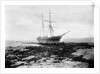 A starboard bow view of the brigantine Henry Harvey (1857) aground by Gibson & Sons of Scilly