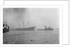 The clipper ship 'Cutty Sark' (1869) being towed from the East India Dock to Greenwich by the tug 'Gondia' (1927) by unknown