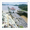 A view from the bridge of 'Gripsholm' (1957) or 'Kungsholm' (1966) of the Pedro Miguel Lock, Panama Canal, with the Miraflores Lock in the background. by Marine Photo Service