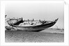 Decorated stern and deck hull of a large sambuk, beached at Aden by Alan Villiers